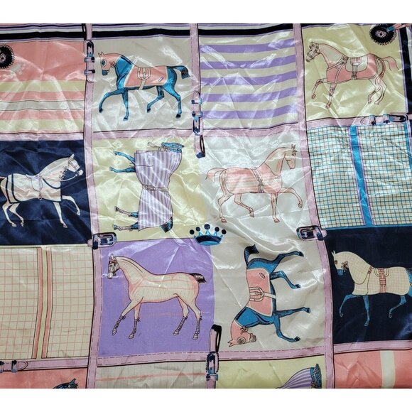 Show Horse Scarf Pink Purple Blue Gold 100% POLYESTER 35 x 35" Silky Race Equine - Picture 1 of 16